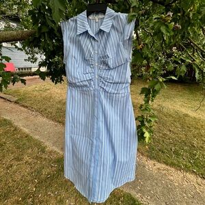 Veronica Beard shirt dress striped cap sleeve buttondown ruching 4 preppy
